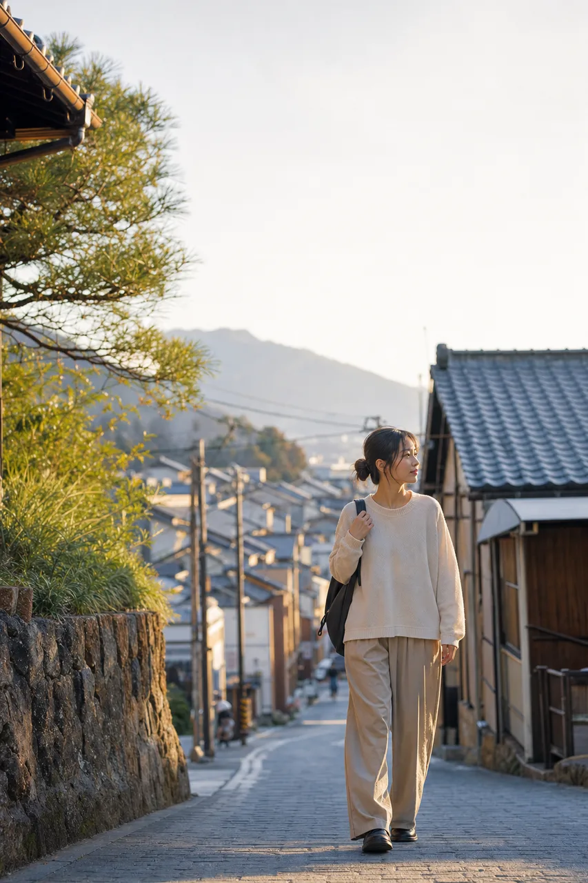 日本の地方都市を歩く旅人 0646。旅行をテーマにした、広告・Web・記事制作に使いやすい素材です。