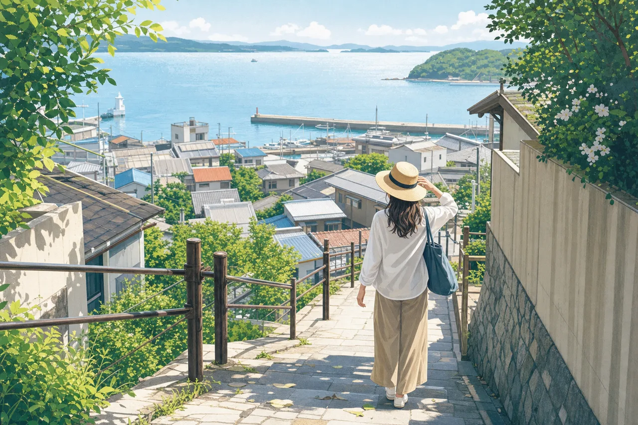 海辺の町の散策 0682。旅行をテーマにした、広告・Web・記事制作に使いやすい素材です。