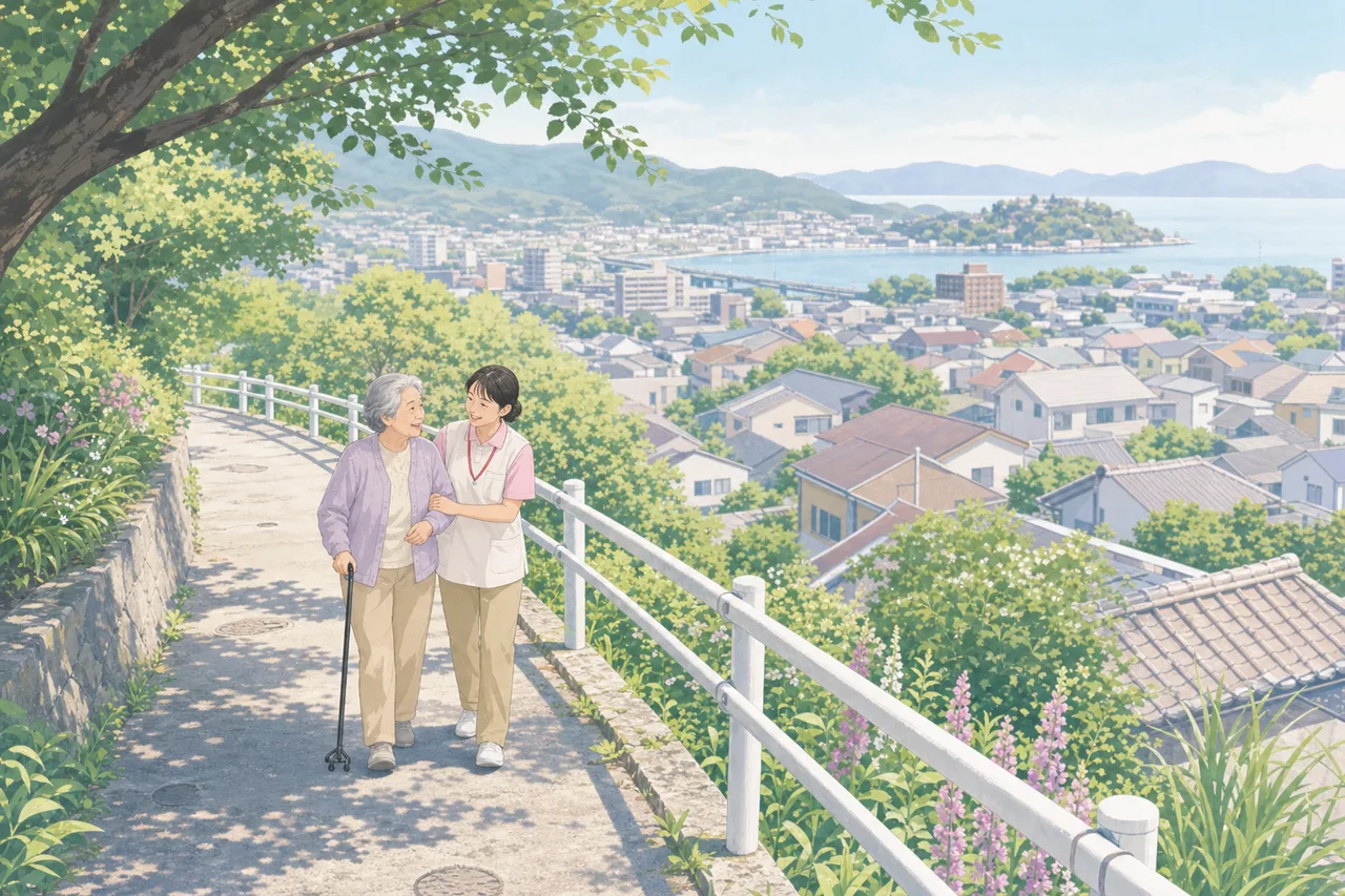 介護スタッフと高齢者 0684。健康・医療をテーマにした、広告・Web・記事制作に使いやすい素材です。