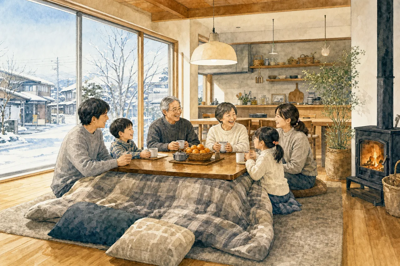 冬の温かな団らん 0688。季節・行事をテーマにした、広告・Web・記事制作に使いやすい素材です。