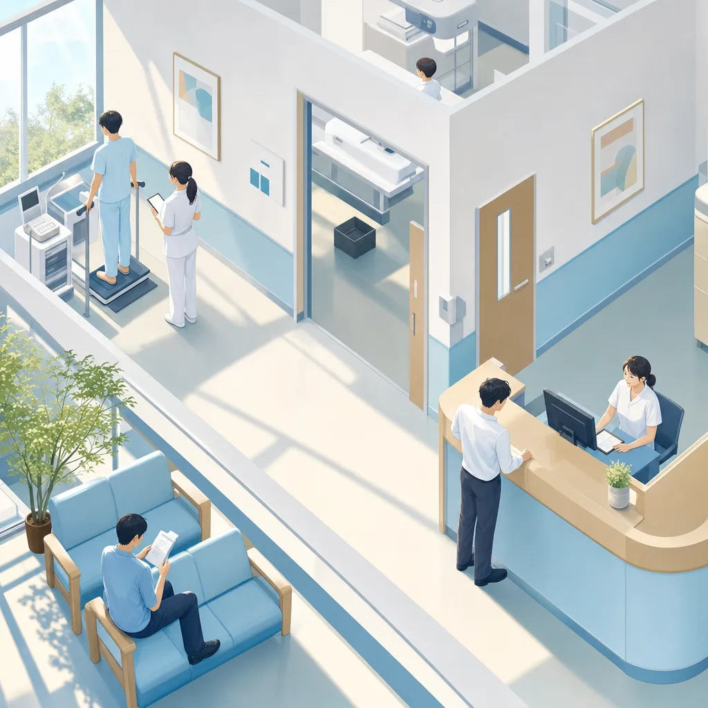 健康診断を受ける社会人 0696。健康・医療をテーマにした、広告・Web・記事制作に使いやすい素材です。