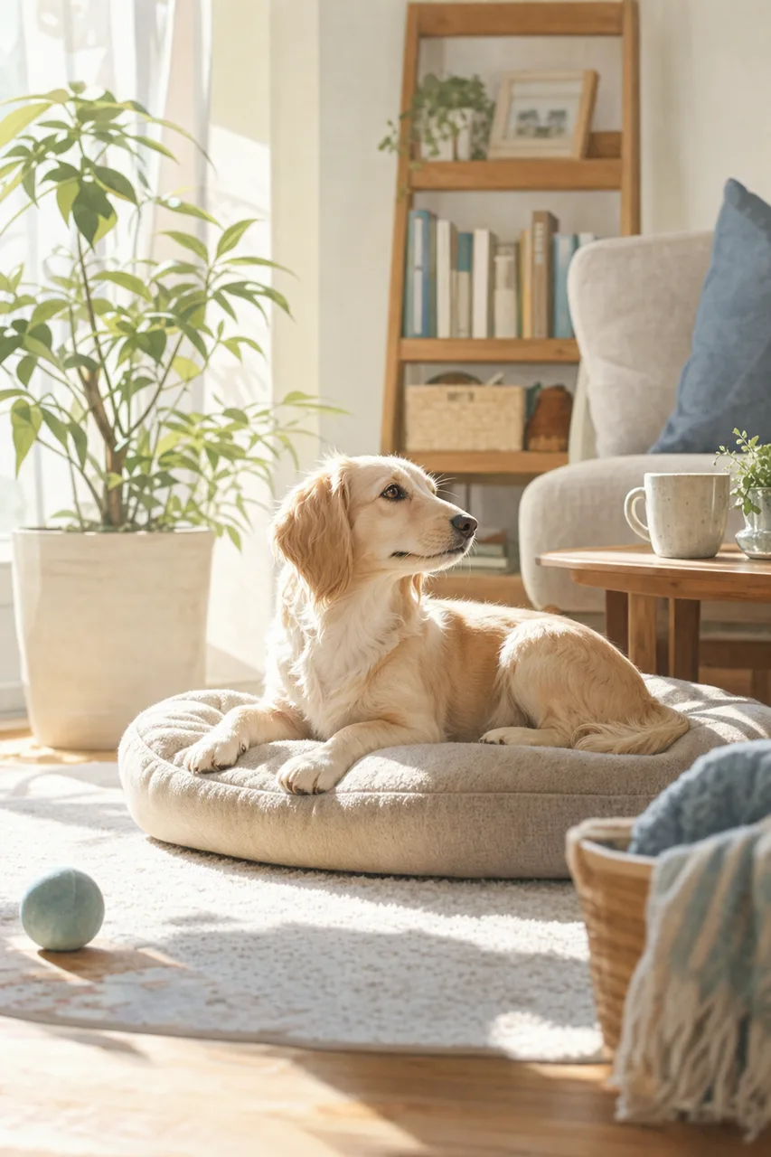 家でくつろぐ犬 0711。動物をテーマにした、広告・Web・記事制作に使いやすい素材です。