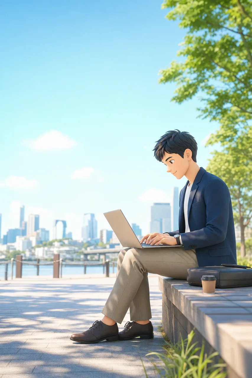 一人で集中する若い社会人 0725。人物をテーマにした、広告・Web・記事制作に使いやすい素材です。