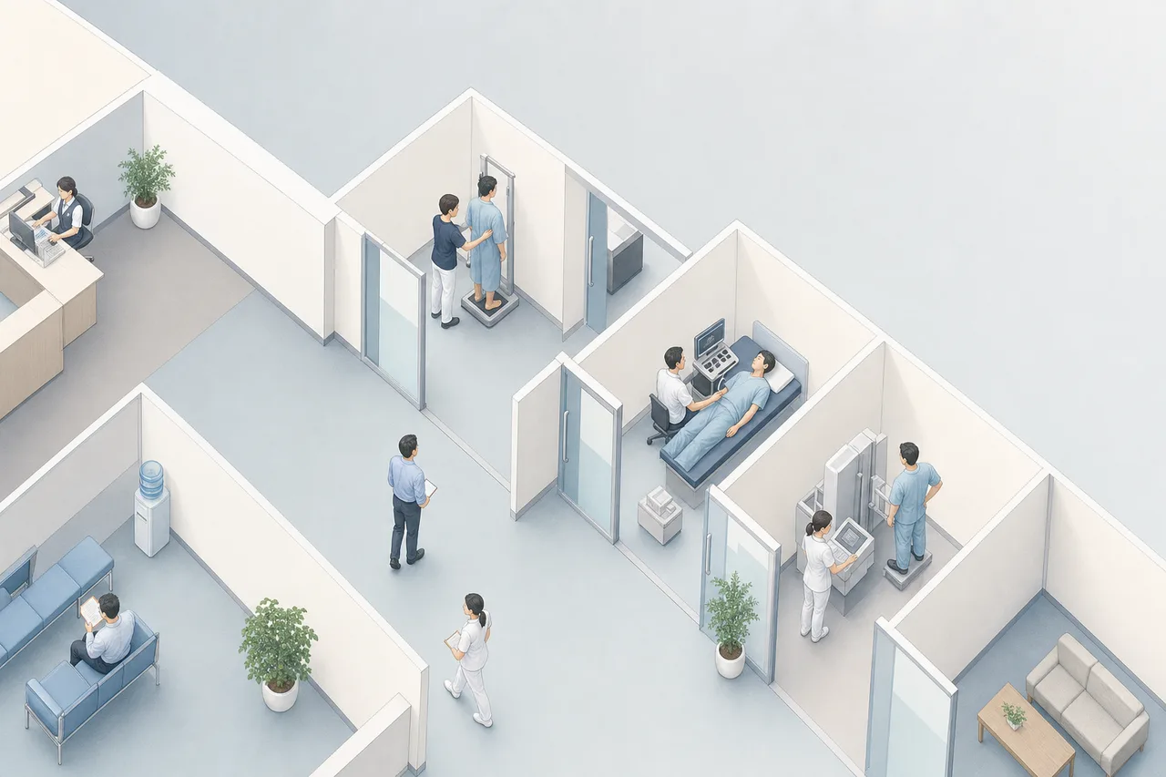 健康診断を受ける社会人 0756。健康・医療をテーマにした、広告・Web・記事制作に使いやすい素材です。