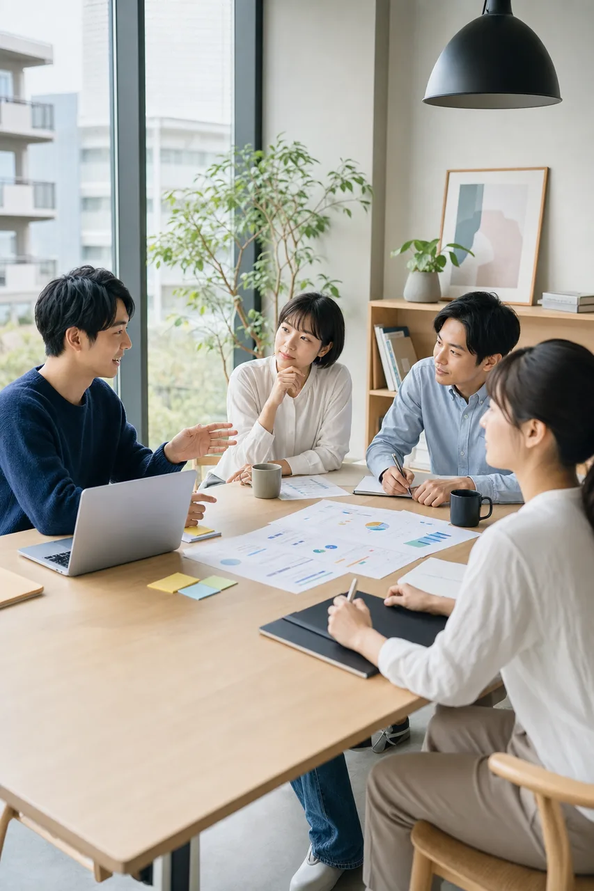 小規模チームの企画会議 0762。ビジネスをテーマにした、広告・Web・記事制作に使いやすい素材です。