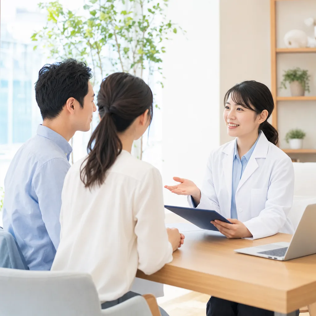 明るい医療施設での相談 0768。健康・医療をテーマにした、広告・Web・記事制作に使いやすい素材です。
