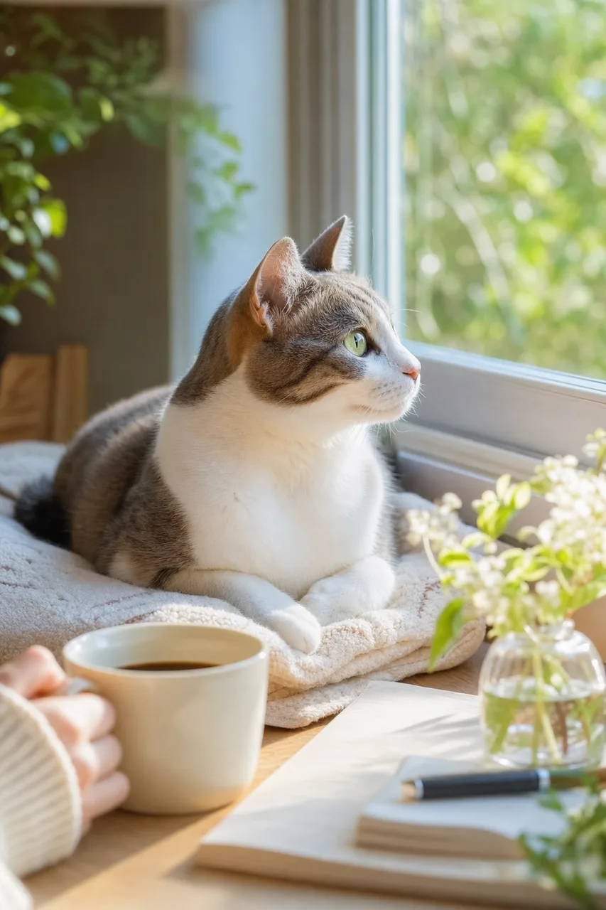 窓辺で過ごす猫 0783。動物をテーマにした、広告・Web・記事制作に使いやすい素材です。
