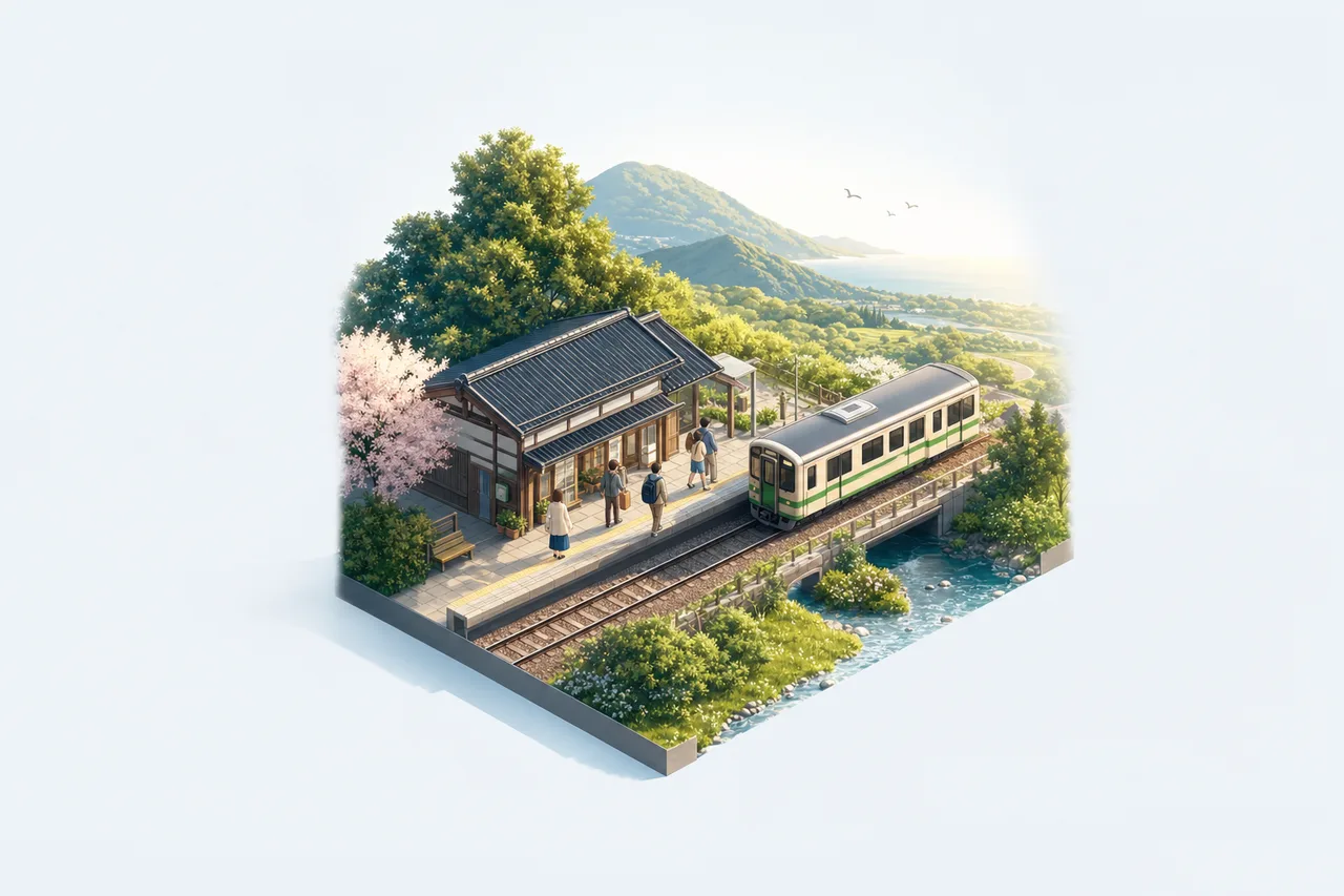 駅から始まる小旅行 0790。旅行をテーマにした、広告・Web・記事制作に使いやすい素材です。