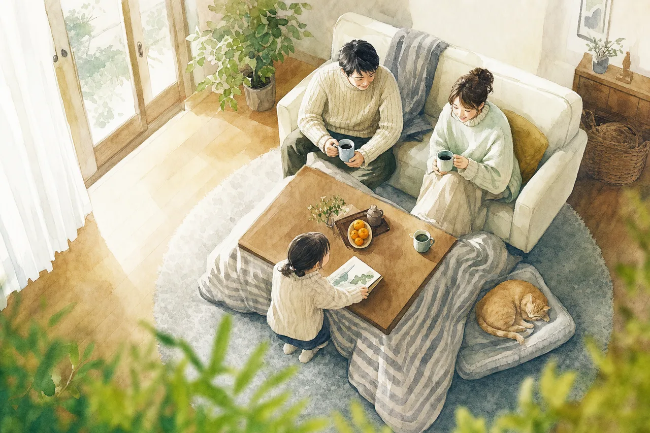 冬の温かな団らん 0808。季節・行事をテーマにした、広告・Web・記事制作に使いやすい素材です。