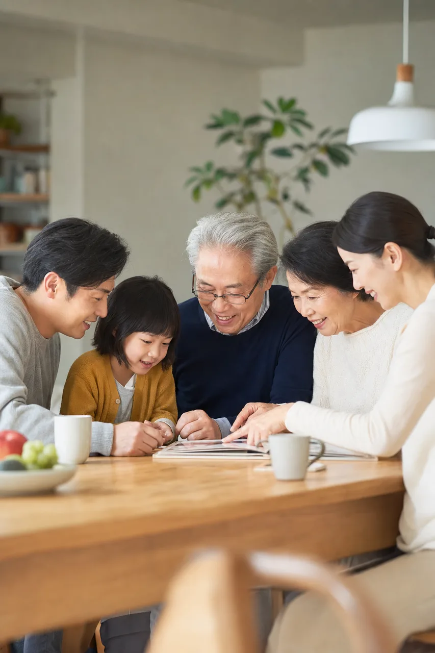 家族が集まるリビング 0854。住宅・建築をテーマにした、広告・Web・記事制作に使いやすい素材です。