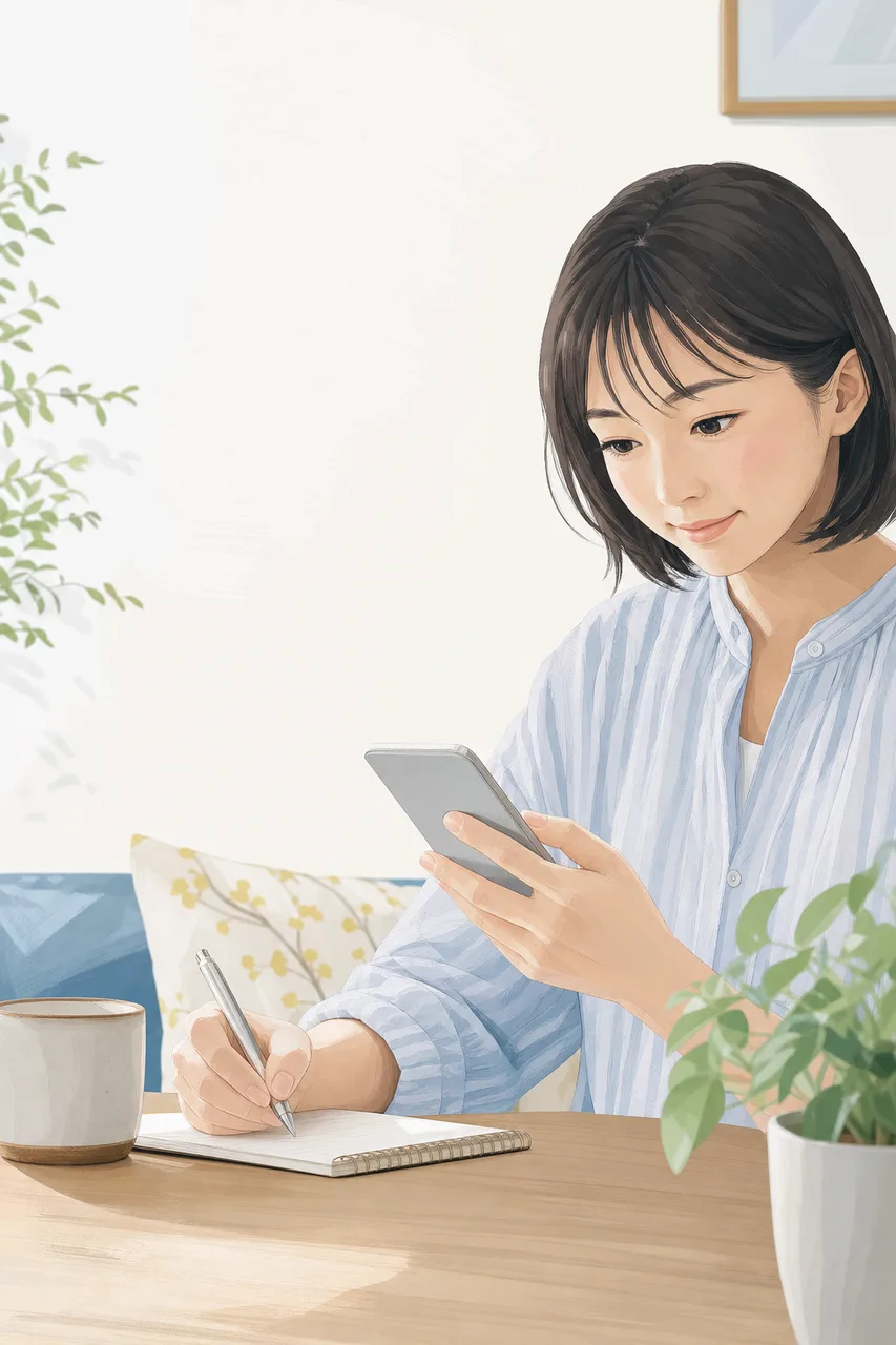 家計を管理するフィンテック利用者（Webサイト用）。家計を管理するフィンテック利用者をテーマに、Webサイト用として使いやすく構成した商用AI素材です。