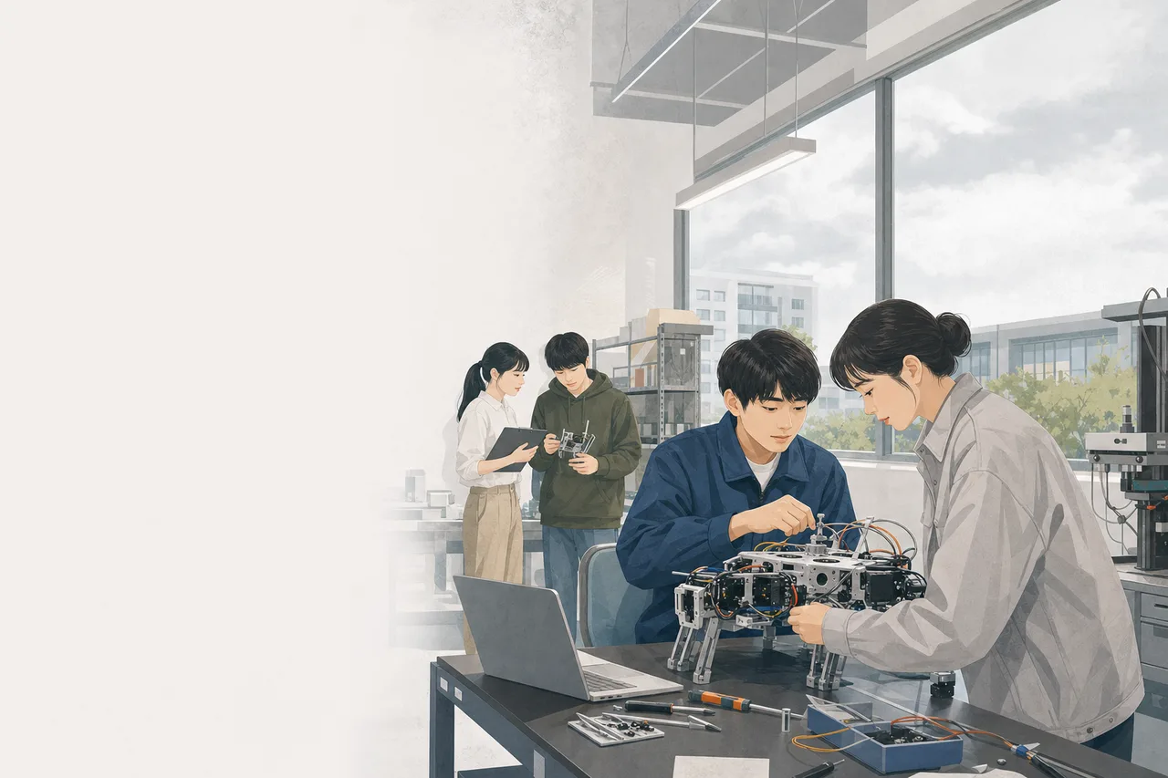 専門技術を実習する若い学生（Webサイト用）。専門技術を実習する若い学生をテーマに、Webサイト用として使いやすく構成した商用AI素材です。