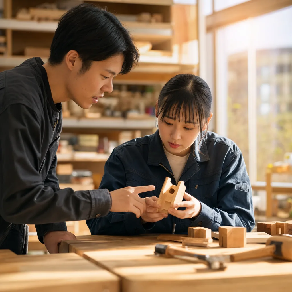 専門技術を実習する若い学生（SNS広告用）。専門技術を実習する若い学生をテーマに、SNS広告用として使いやすく構成した商用AI素材です。