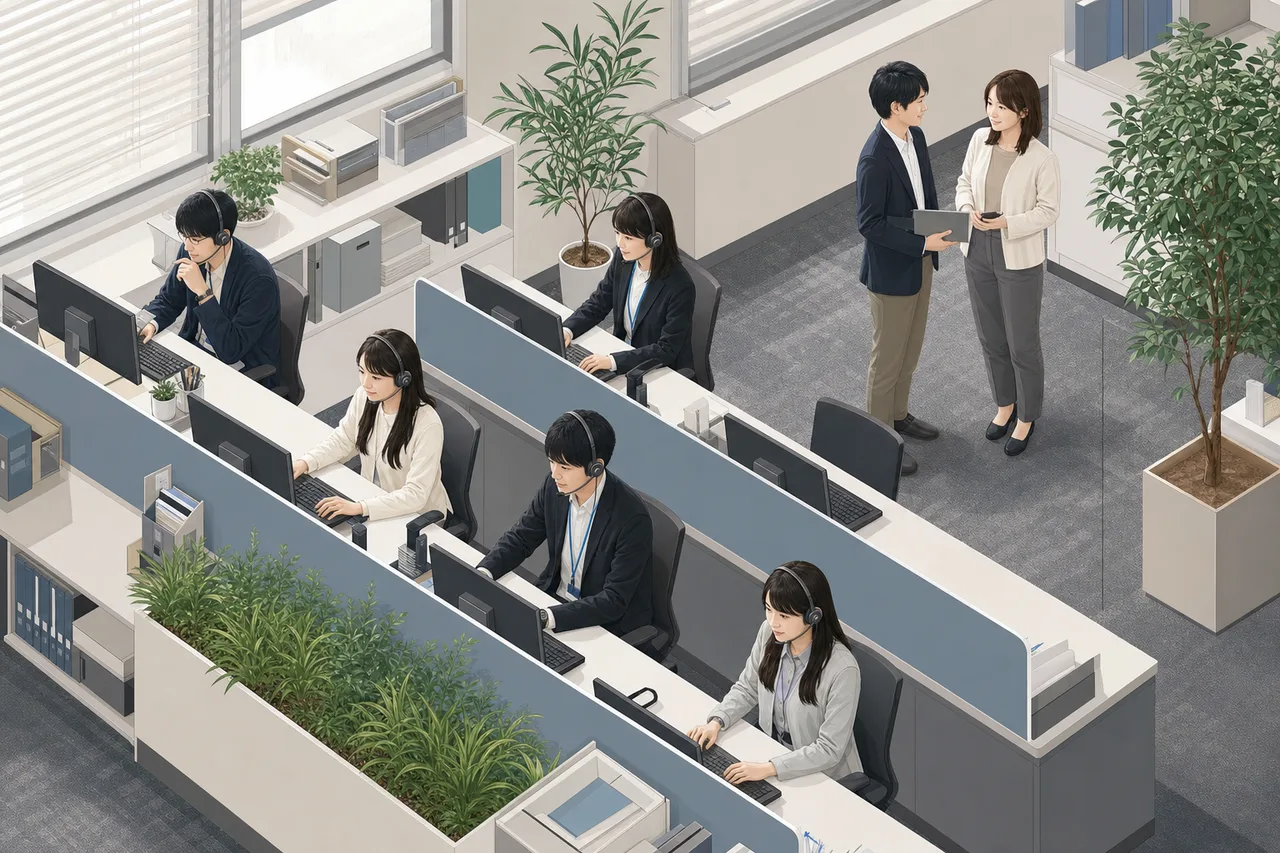 日本人のカスタマーサポート担当者（提案資料用）。日本人のカスタマーサポート担当者をテーマに、提案資料用として使いやすく構成した商用AI素材です。