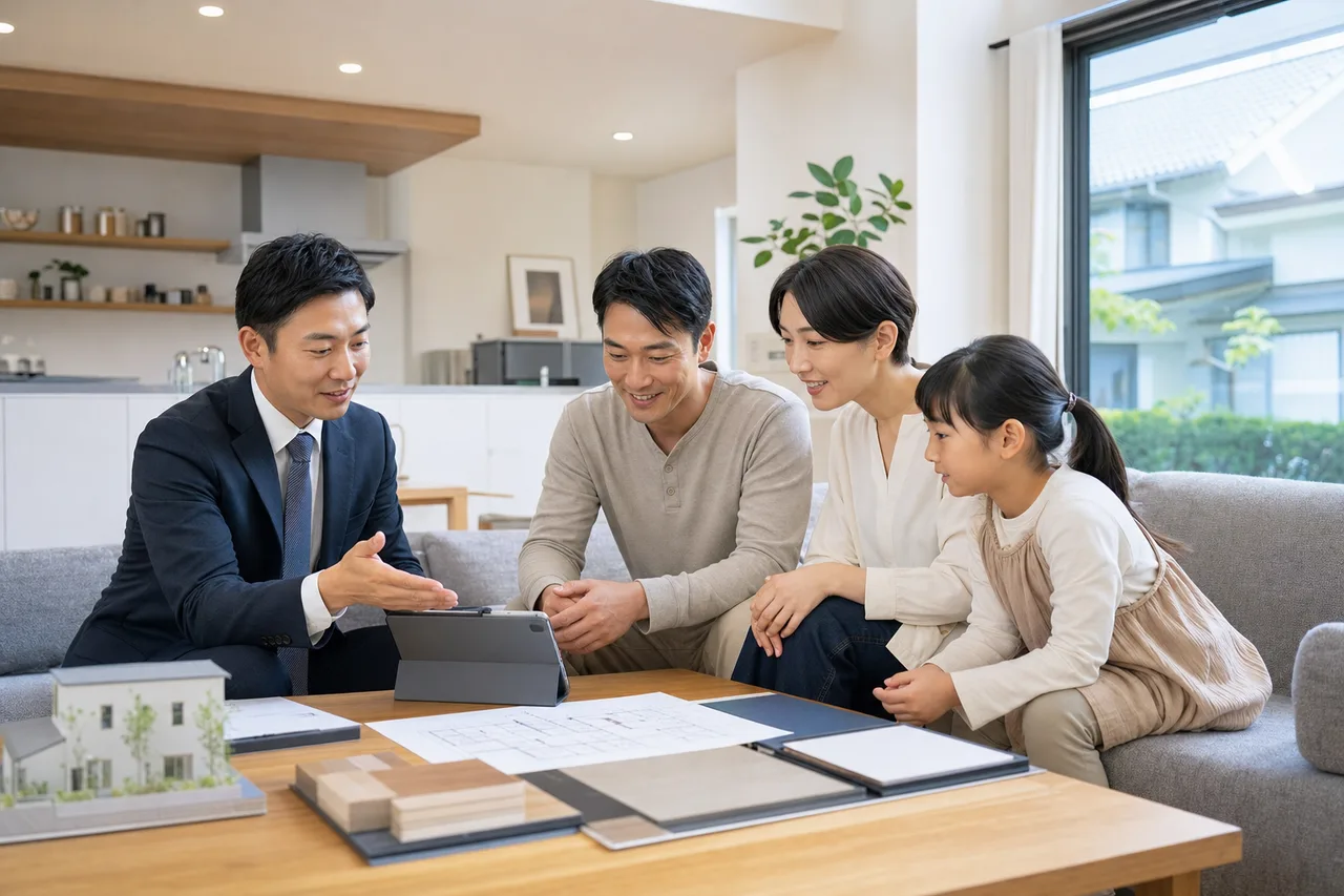 家族への住宅購入とリフォーム相談（提案資料用）。家族への住宅購入とリフォーム相談をテーマに、提案資料用として使いやすく構成した商用AI素材です。