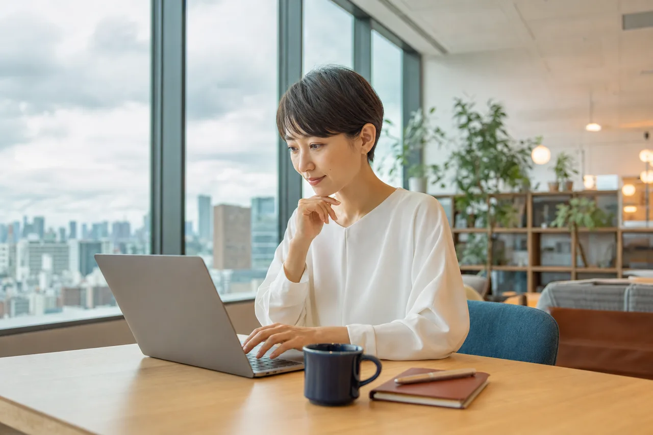 デジタルスキルを学び直す社会人（提案資料用）。デジタルスキルを学び直す社会人をテーマに、提案資料用として使いやすく構成した商用AI素材です。