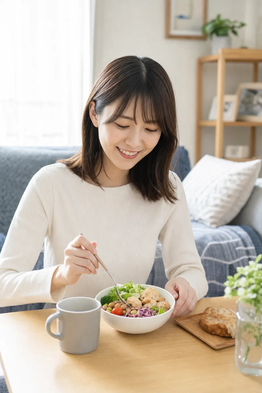 一人暮らしのコンパクトな日常（提案資料用）。一人暮らしのコンパクトな日常をテーマに、提案資料用として使いやすく構成した商用AI素材です。
