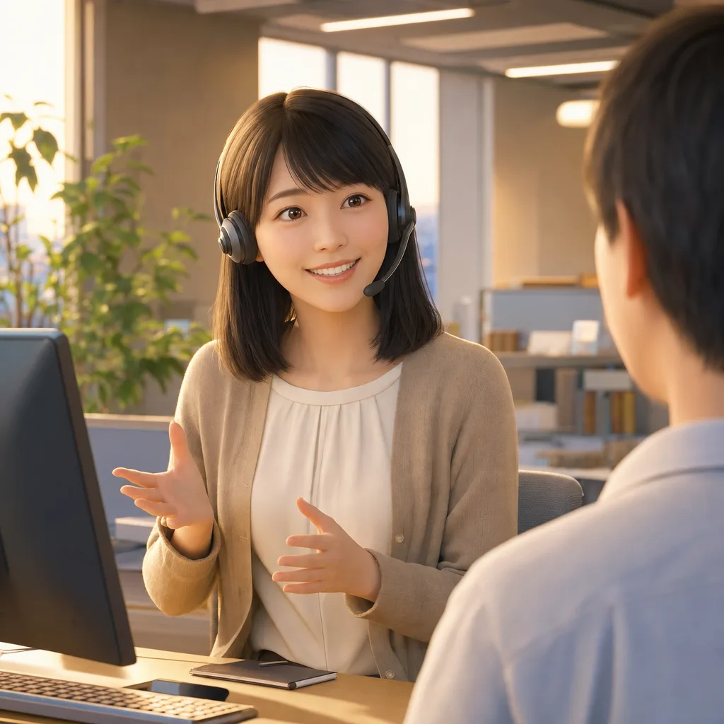 日本人のカスタマーサポート担当者（採用ページ用）。日本人のカスタマーサポート担当者をテーマに、採用ページ用として使いやすく構成した商用AI素材です。