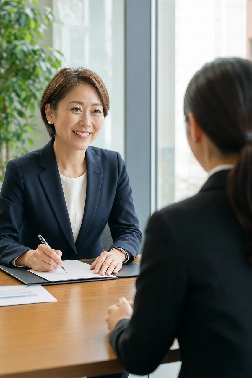 日本企業の採用面接（採用ページ用）。日本企業の採用面接をテーマに、採用ページ用として使いやすく構成した商用AI素材です。
