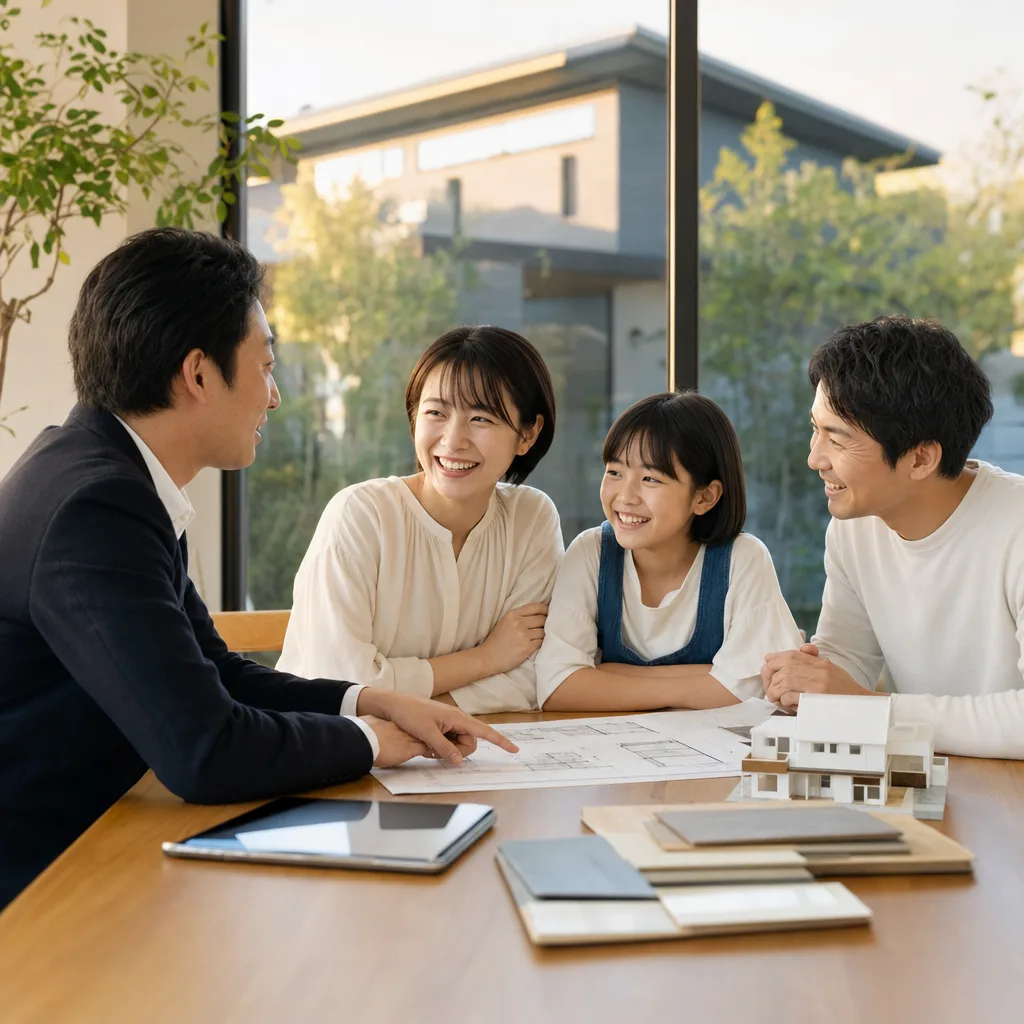 家族への住宅購入とリフォーム相談（採用ページ用）。家族への住宅購入とリフォーム相談をテーマに、採用ページ用として使いやすく構成した商用AI素材です。
