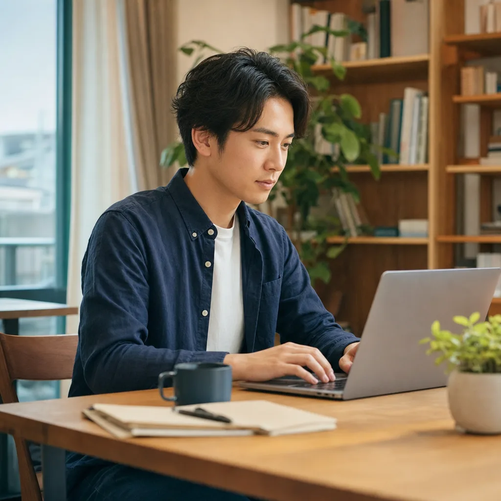 デジタルスキルを学び直す社会人（採用ページ用）。デジタルスキルを学び直す社会人をテーマに、採用ページ用として使いやすく構成した商用AI素材です。