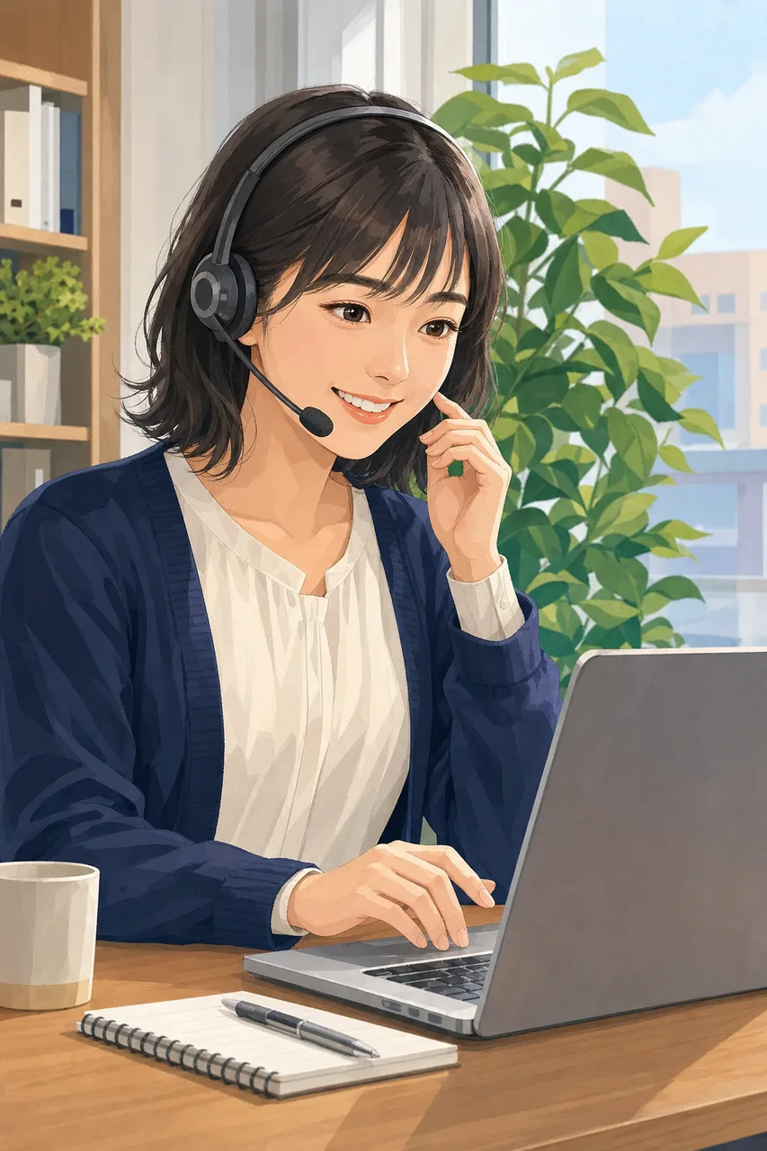 日本人のカスタマーサポート担当者（ブログ記事用）。日本人のカスタマーサポート担当者をテーマに、ブログ記事用として使いやすく構成した商用AI素材です。