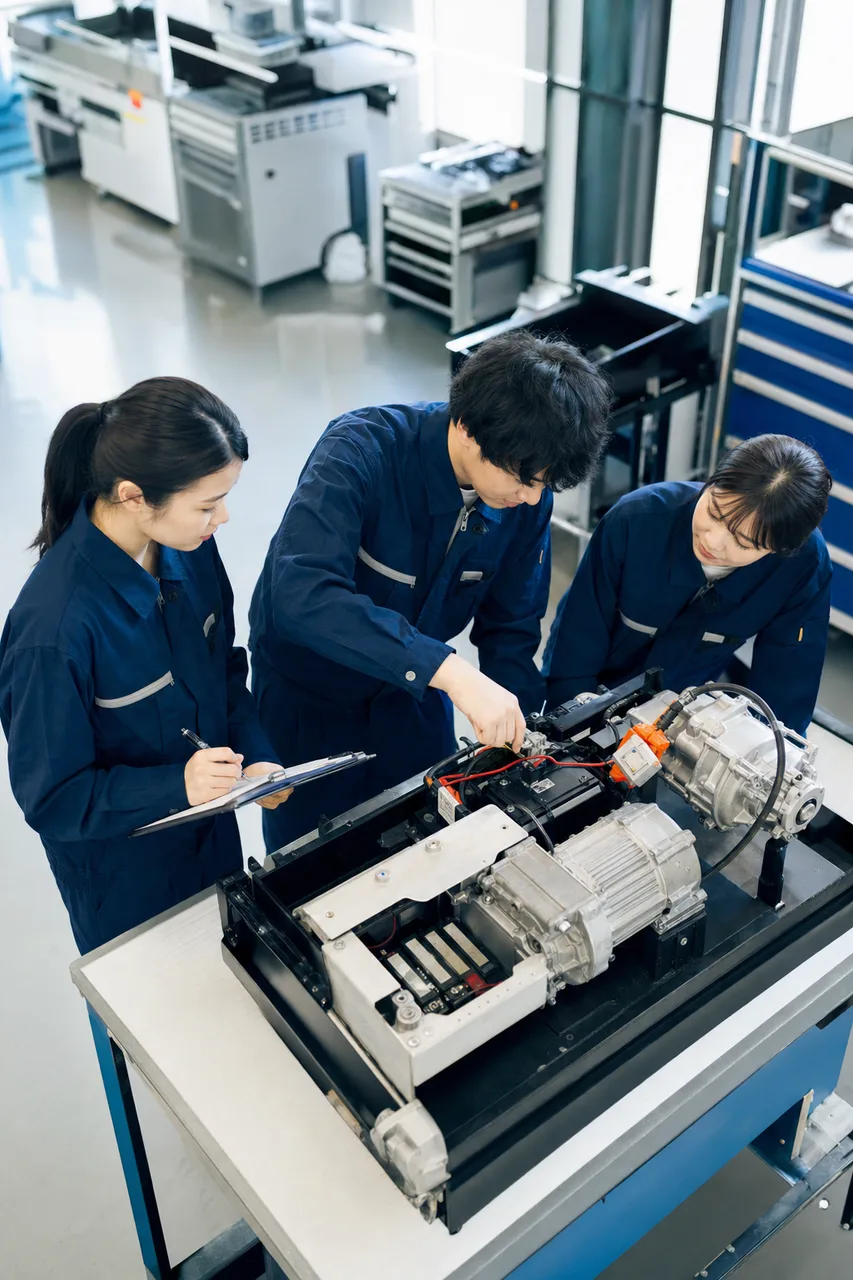 専門技術を実習する若い学生（ブログ記事用）。専門技術を実習する若い学生をテーマに、ブログ記事用として使いやすく構成した商用AI素材です。