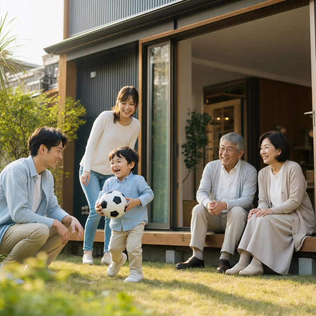 日本の三世代家族の日常（ブログ記事用）。日本の三世代家族の日常をテーマに、ブログ記事用として使いやすく構成した商用AI素材です。