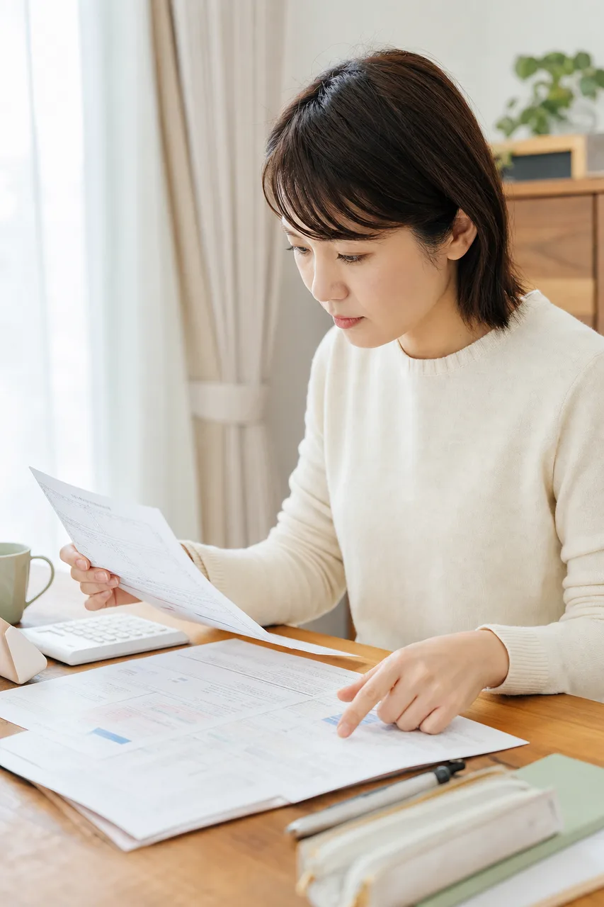 年末調整と確定申告を準備する人（ブログ記事用）。年末調整と確定申告を準備する人をテーマに、ブログ記事用として使いやすく構成した商用AI素材です。