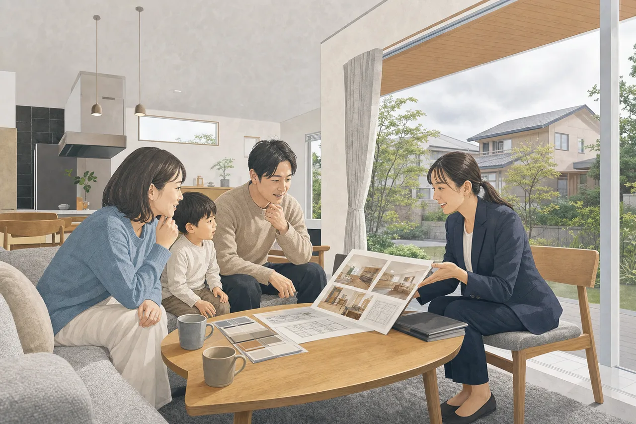 家族への住宅購入とリフォーム相談（縦型コンテンツ用）。家族への住宅購入とリフォーム相談をテーマに、縦型コンテンツ用として使いやすく構成した商用AI素材です。