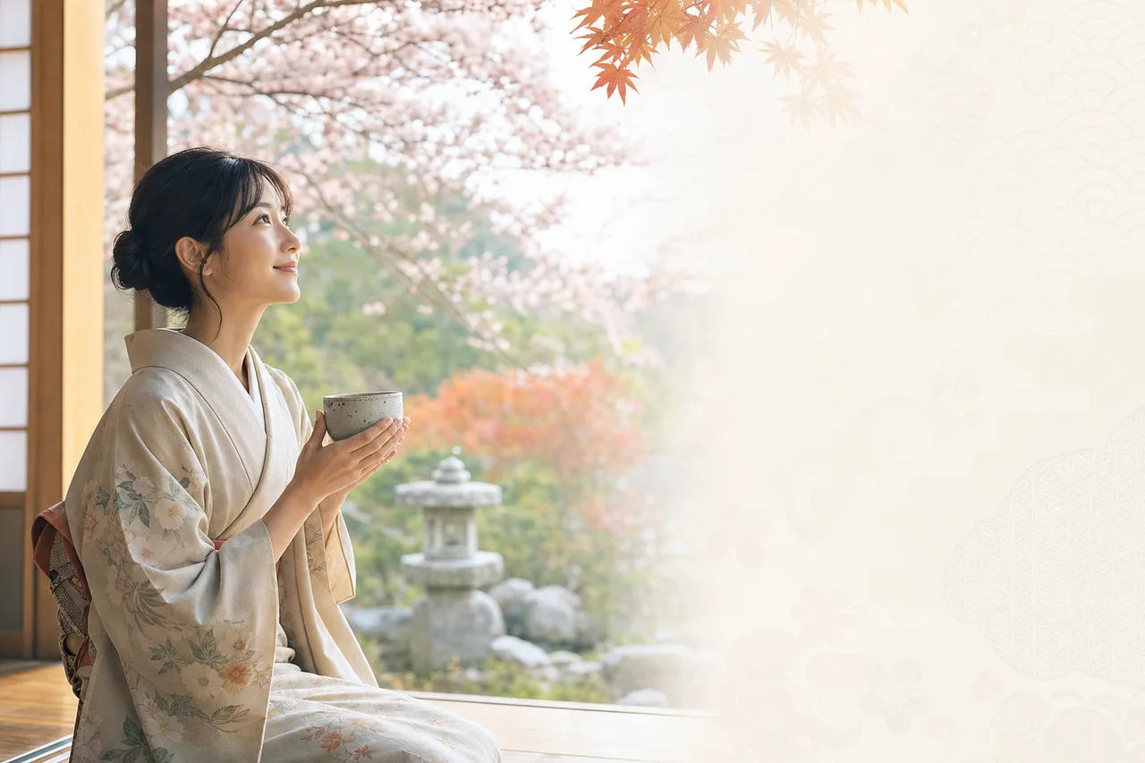 日本の四季を表す上品な和柄背景（縦型コンテンツ用）。日本の四季を表す上品な和柄背景をテーマに、縦型コンテンツ用として使いやすく構成した商用AI素材です。
