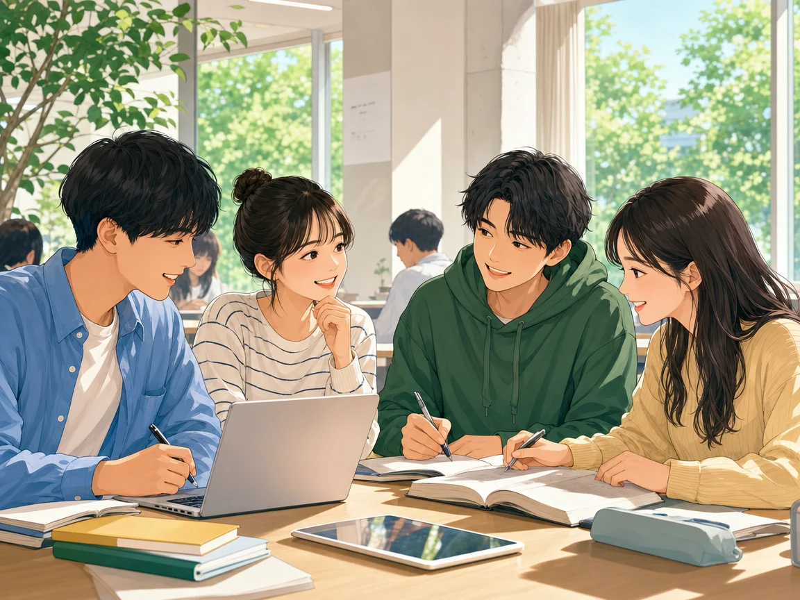 楽しく学ぶ学生 05。楽しく学ぶ学生をテーマにした、商用制作で使いやすいAI素材です。