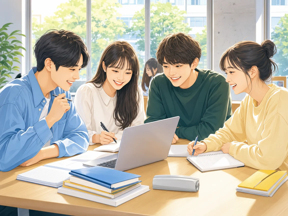 楽しく学ぶ学生 06。楽しく学ぶ学生をテーマにした、商用制作で使いやすいAI素材です。