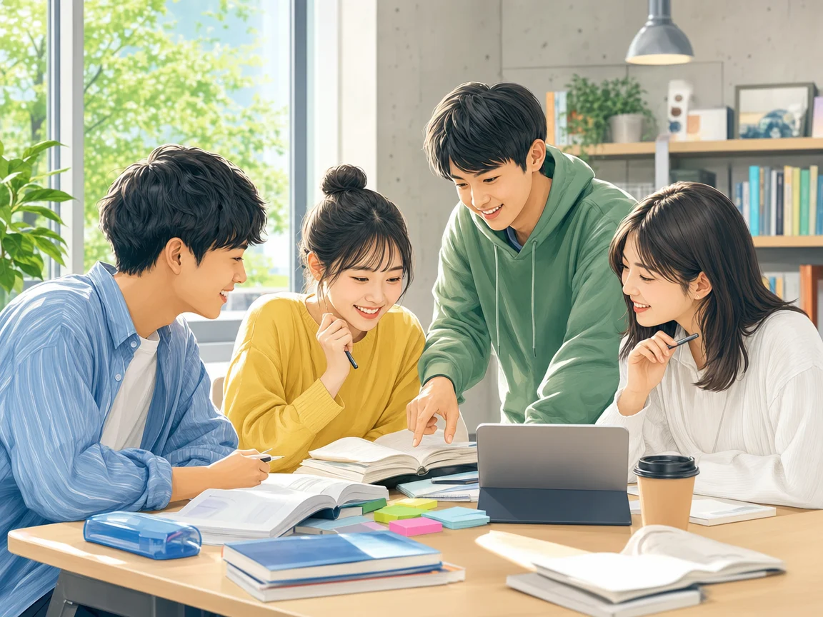 楽しく学ぶ学生 07。楽しく学ぶ学生をテーマにした、商用制作で使いやすいAI素材です。
