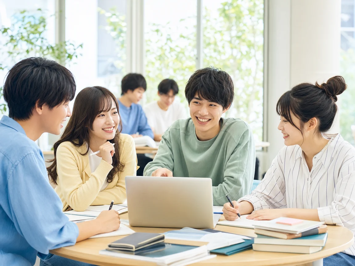 楽しく学ぶ学生 08。楽しく学ぶ学生をテーマにした、商用制作で使いやすいAI素材です。