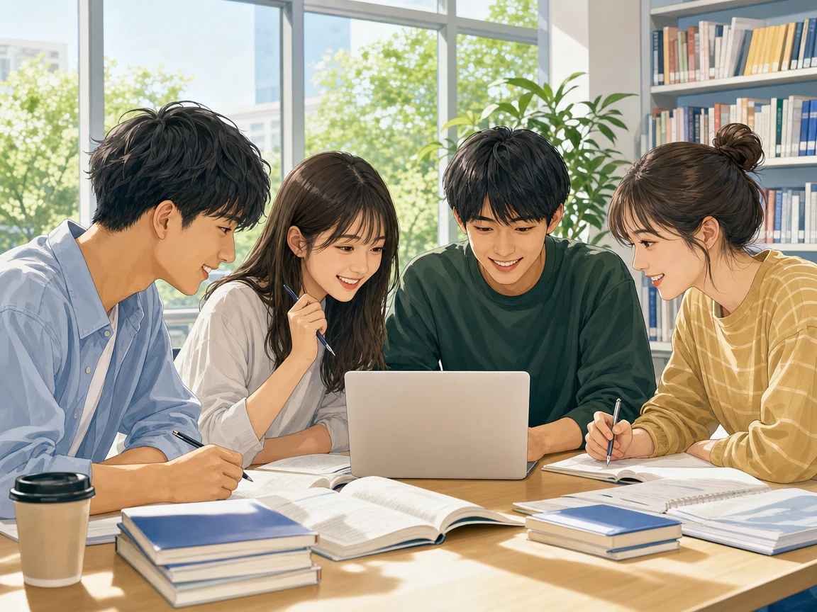 楽しく学ぶ学生 09。楽しく学ぶ学生をテーマにした、商用制作で使いやすいAI素材です。