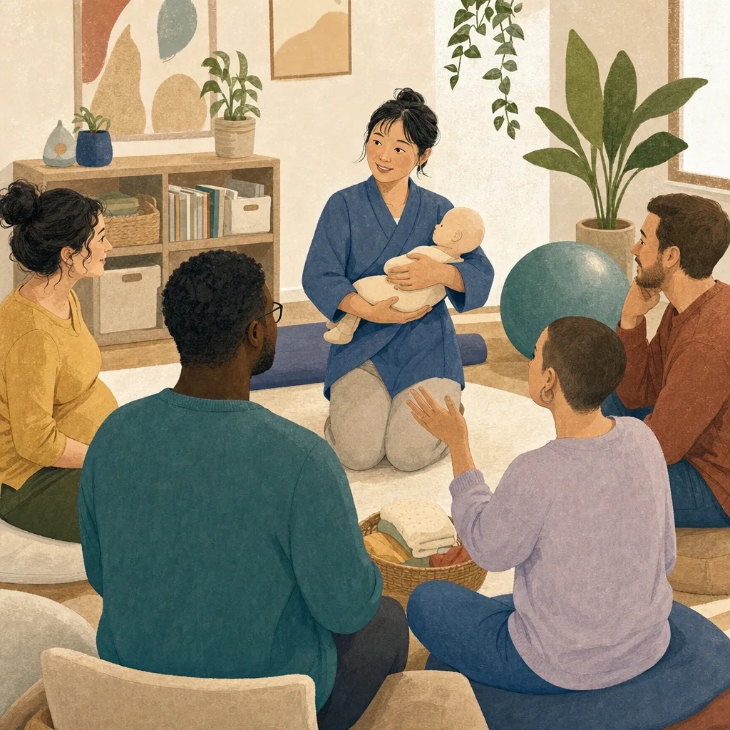 両親学級を支える日本人助産師（編集記事向け）。助産師、両親学級、妊娠、出産準備の記事向け素材です。