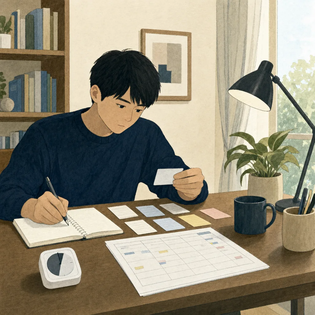 資格勉強をする日本人社会人（編集記事向け）。資格勉強、試験対策、社会人、自己学習の記事向け素材です。