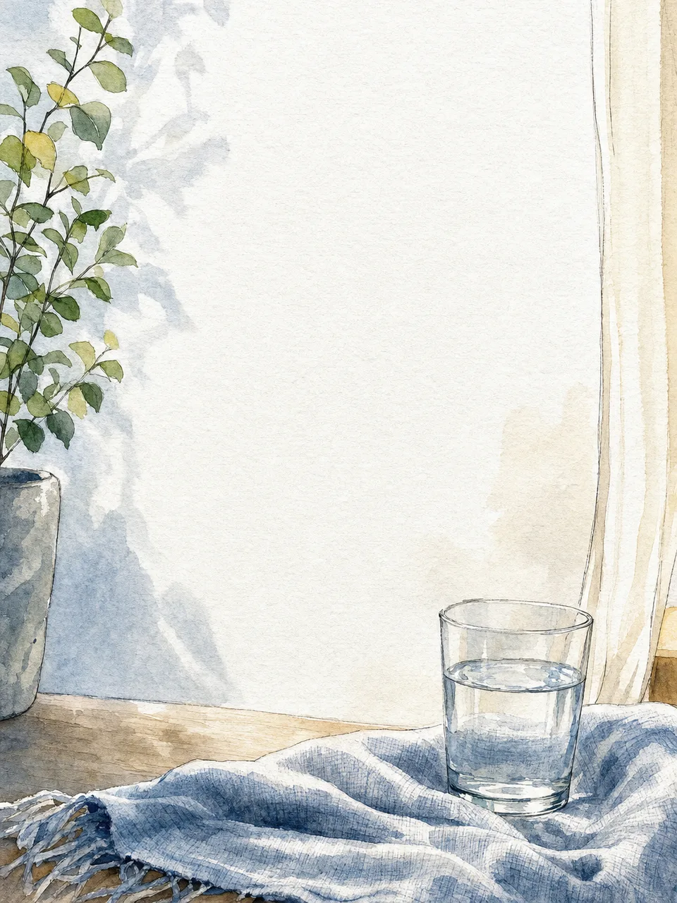 穏やかなウェルネス背景（水彩フレーム）。ウェルネス背景、健康的な暮らし、休息、セルフケア向け素材です。