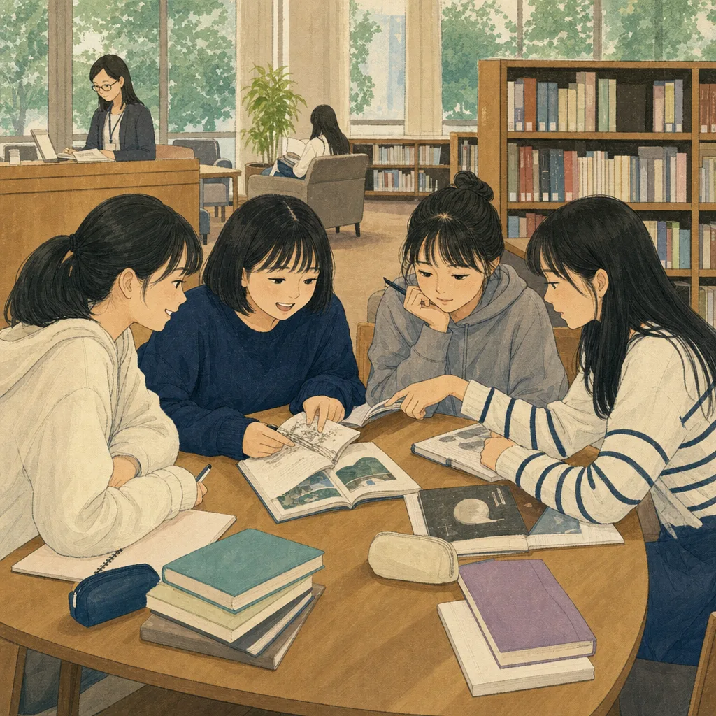 放課後を過ごす日本人女子高校生（編集記事向け）。女子高校生、放課後、友達、青春の記事向け素材です。