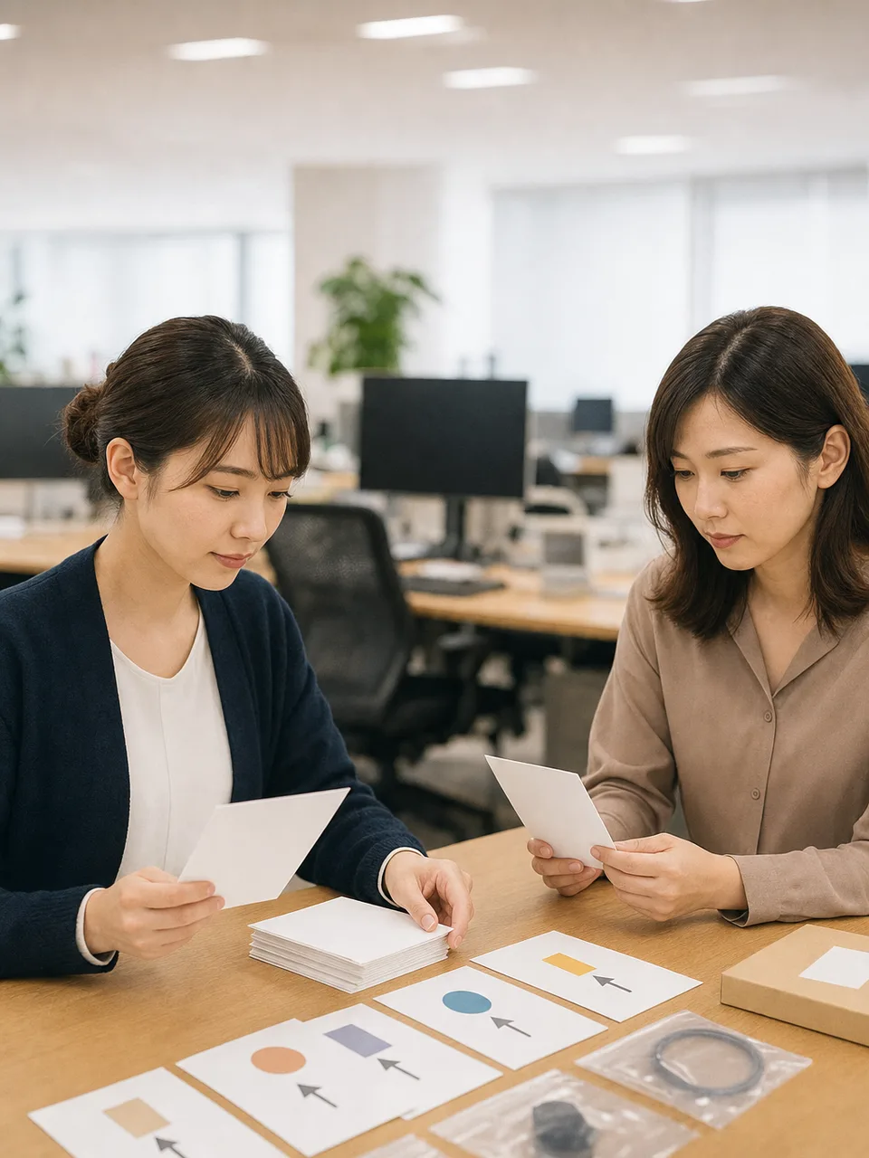 請求書を管理する日本人経理担当者（自然な縦位置写真）。請求書管理、経理、支払業務、買掛金の記事や案内に使える商用素材です。