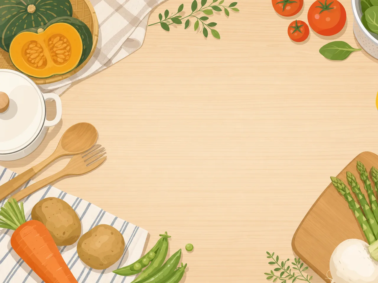 家庭料理を表す料理背景（フレームイラスト）。料理背景、家庭料理、レシピ、食品記事向け素材です。