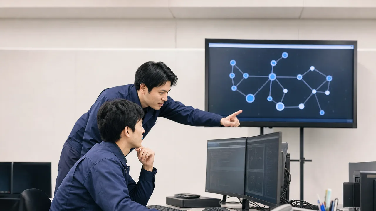 クラウドインフラを運用する日本人技術者（横長・コピースペース）。クラウドインフラ、システム運用、IT、技術者の記事向け素材です。