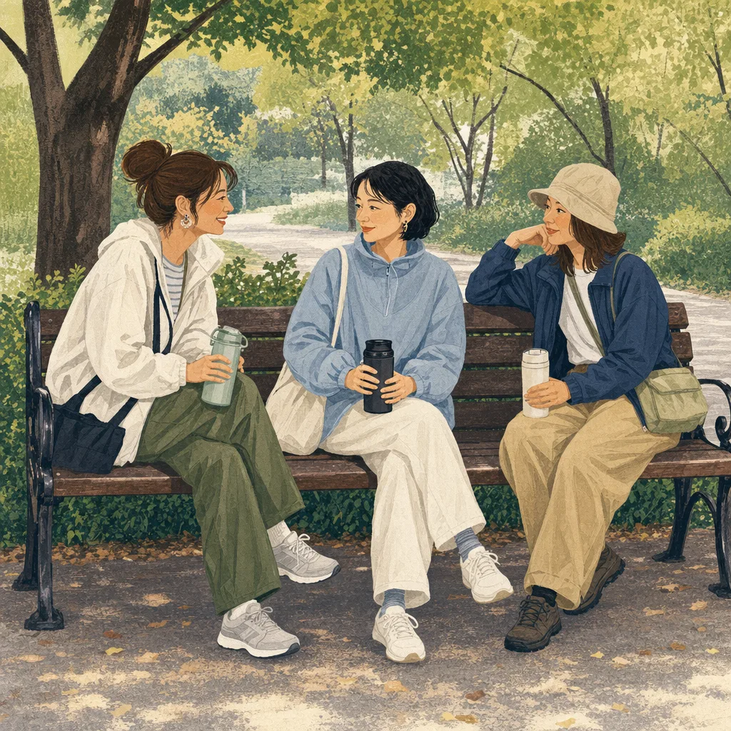 会話を楽しむ日本人の女友達（編集記事向け）。女友達、友情、会話、休日の記事向け素材です。