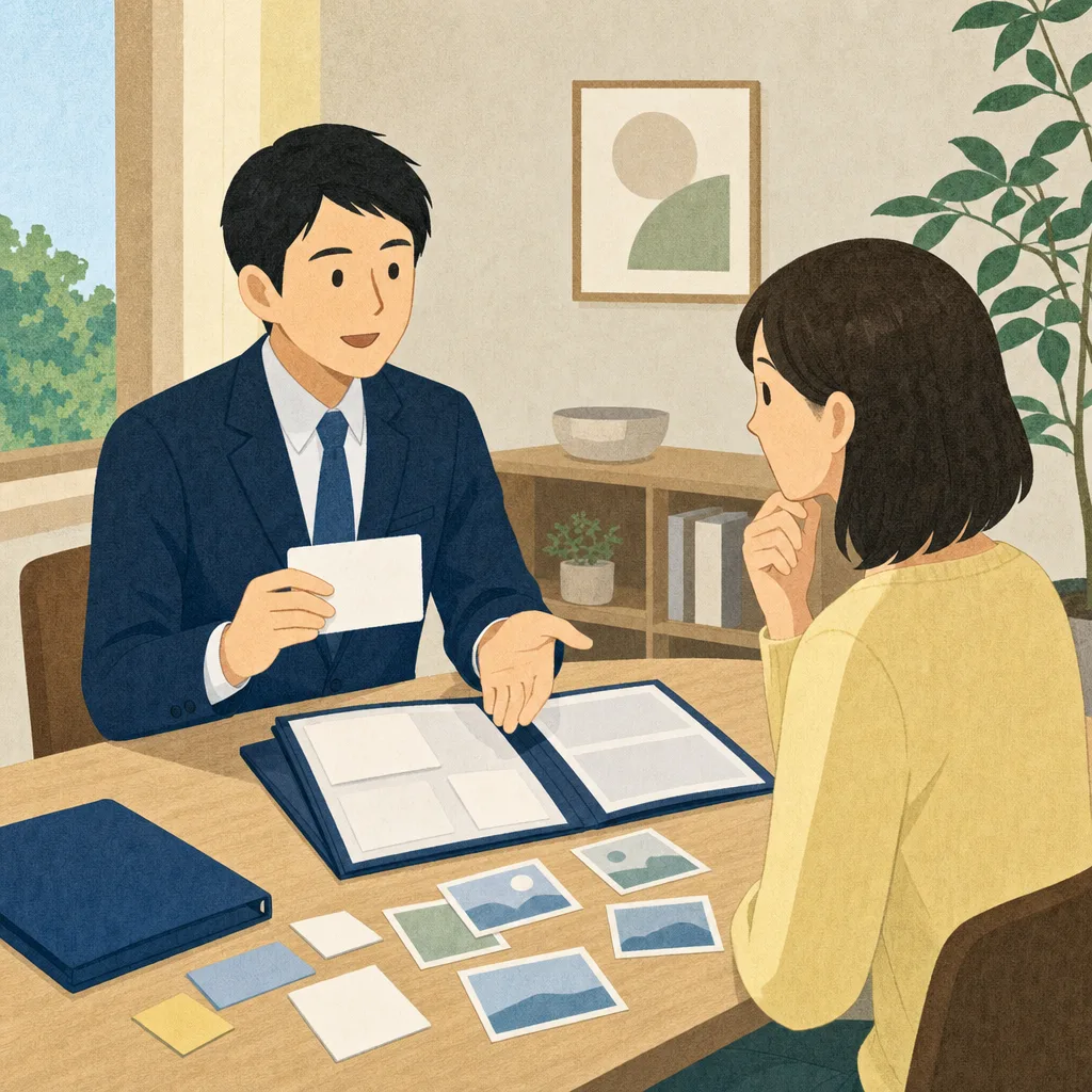 保険金請求を案内する日本人担当者（編集記事向け）。保険金請求、保険相談、損害保険、請求手続きの記事や案内に使える商用素材です。