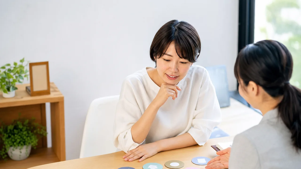 クレジット利用を見直す日本人（横長・コピースペース）。クレジットカード、家計見直し、支出管理、予算の記事や案内に使える商用素材です。