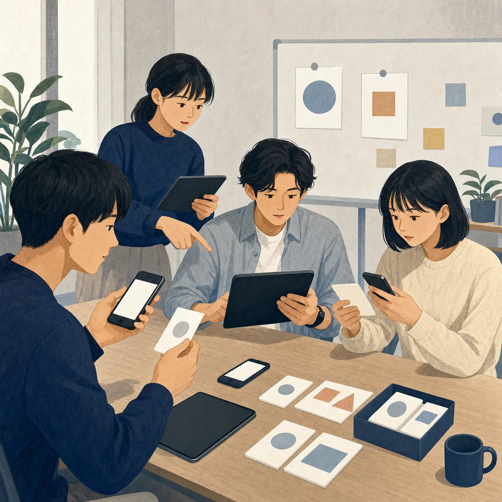 スマホアプリを検証する日本人テスター（編集記事向け）。アプリテスト、QA、品質保証、スマホアプリの記事や案内に使える商用素材です。