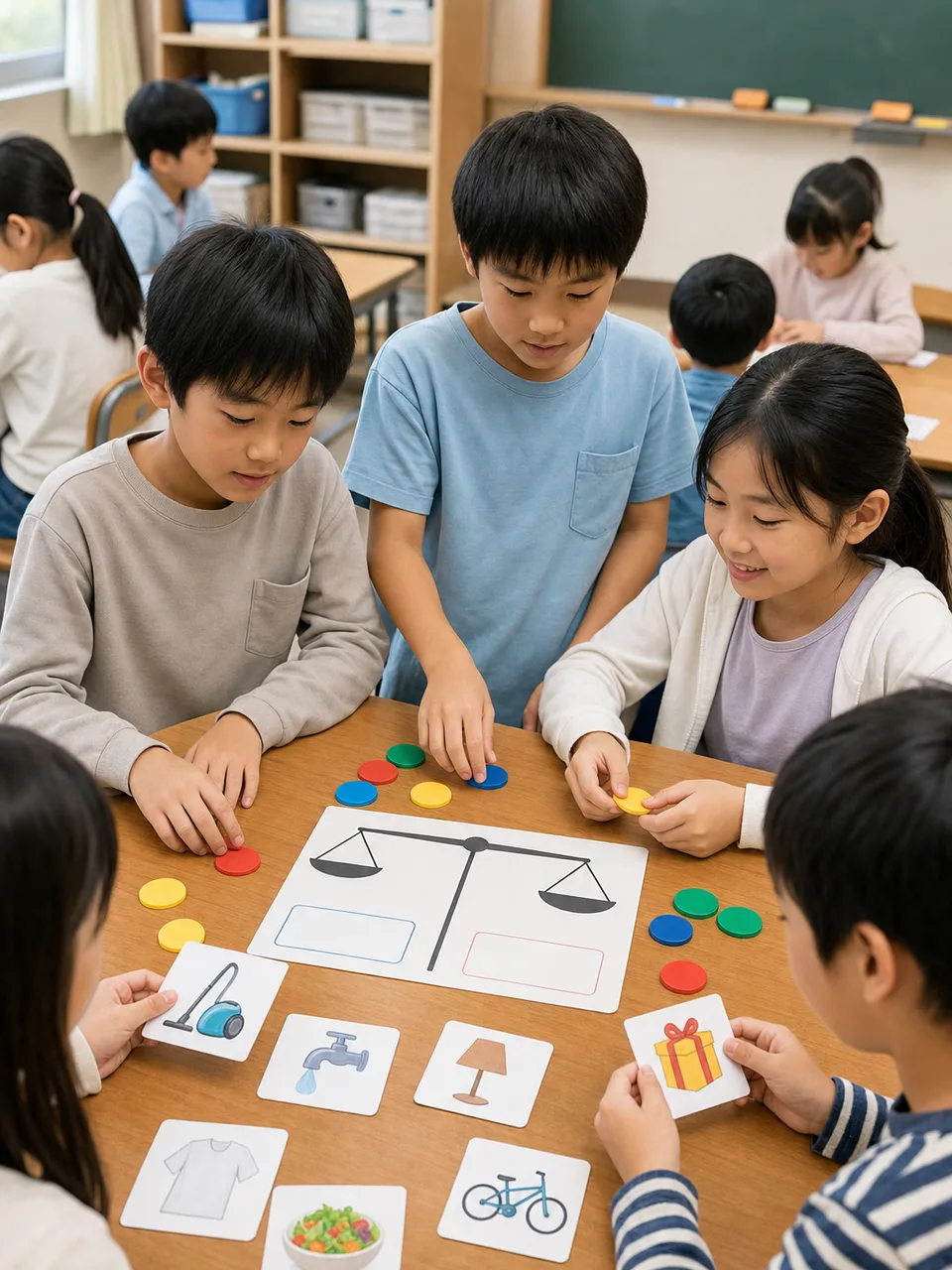 お金の使い方を学ぶ日本人の子ども（自然な縦位置写真）。金融教育、子ども、お金の教育、家計の記事や案内に使える商用素材です。