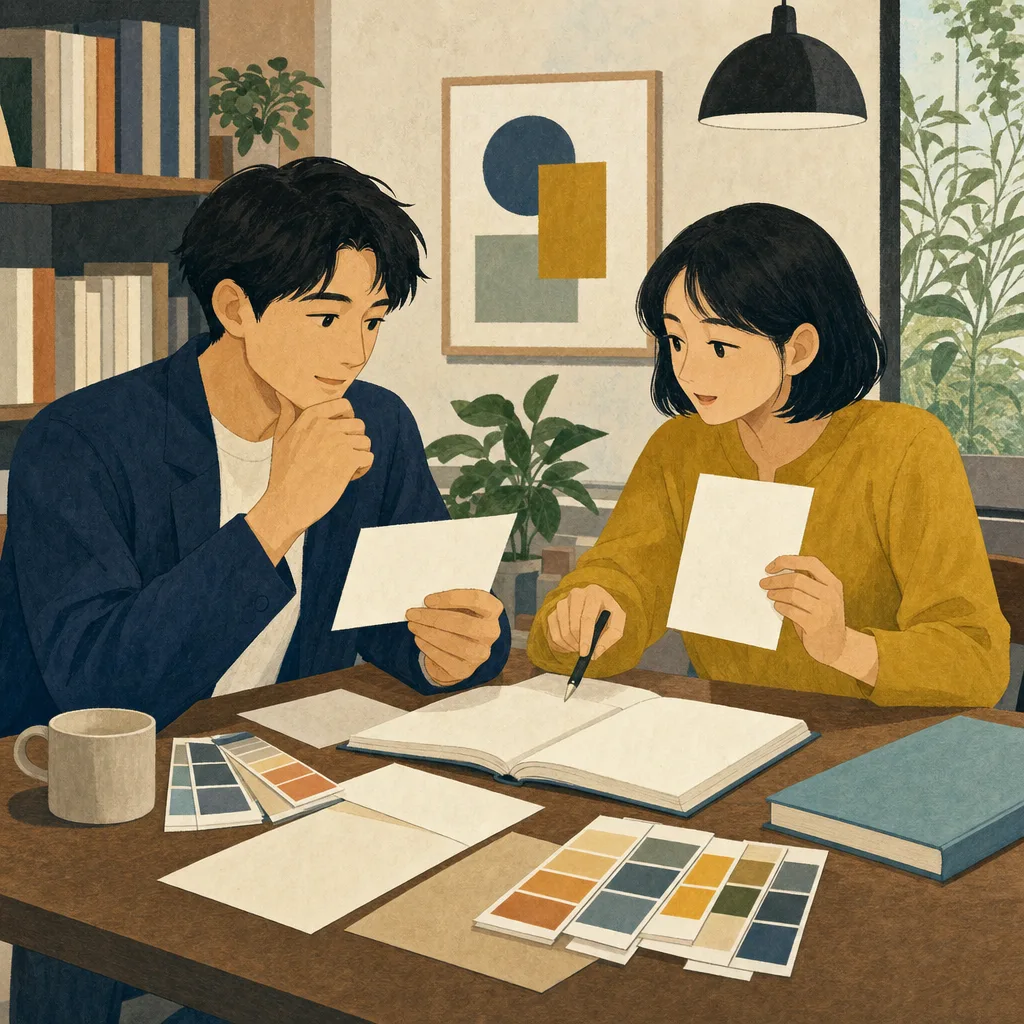 本づくりを進める日本人編集者（編集記事向け）。書籍編集者、編集会議、出版、本づくりの記事や案内に使える商用素材です。
