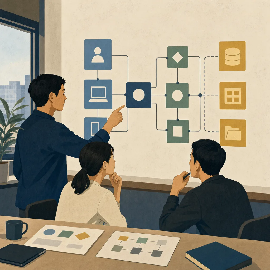 ゼロトラストを設計する日本人チーム（編集記事向け）。ゼロトラスト、サイバーセキュリティ、アクセス制御、認証の記事や案内に使える商用素材です。